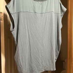 White House Black Market Gray mixed media v-neck top, size L.